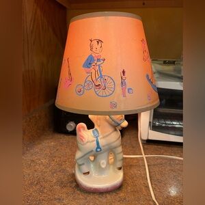Vintage 1950s Nursery Lamp Zebra Carousel Pony Base With Original Whimsy Shade.